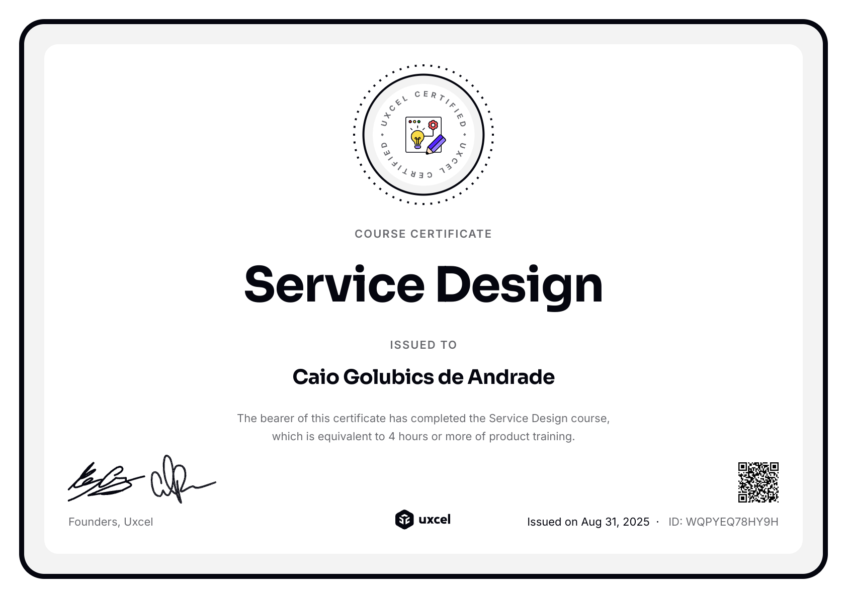Caio Andrade's certificate